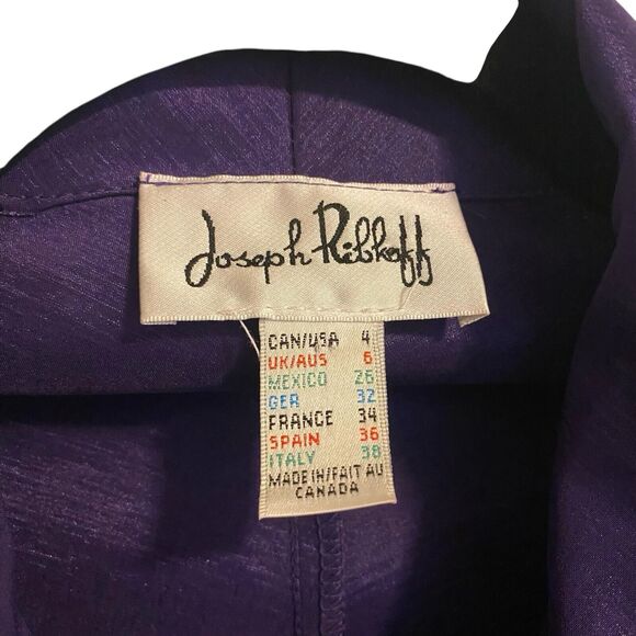 Joseph Ribkoff Top Womens 4 Purple Cocktail Evening Shiny Full Zip Up Gathered - Picture 4 of 8